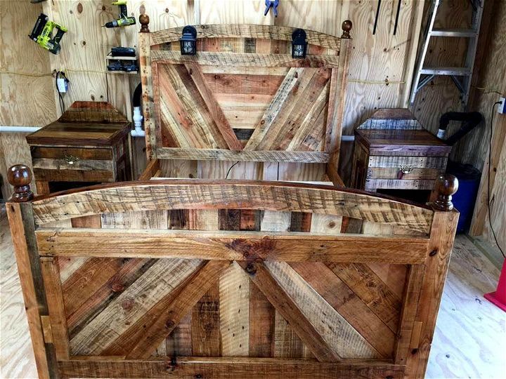 diy pallet bed frame with lighted headboard and night