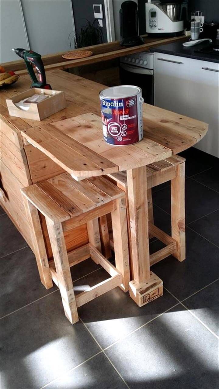 Pallet Kitchen Counter with Breakfast Table &amp; Storage ...