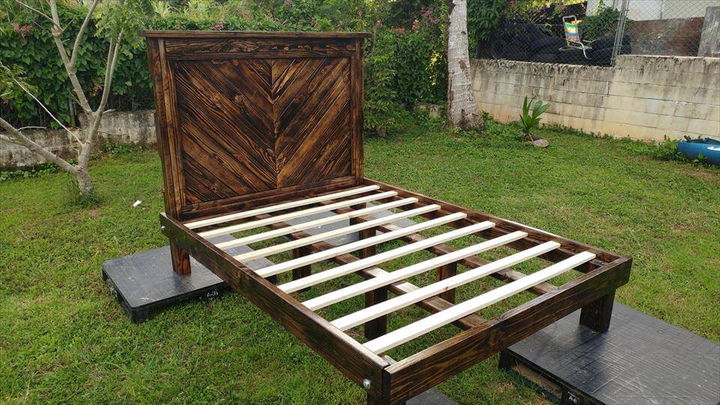 DIY Pallet Bed Frame with Chevron Headboard - Pallets Pro